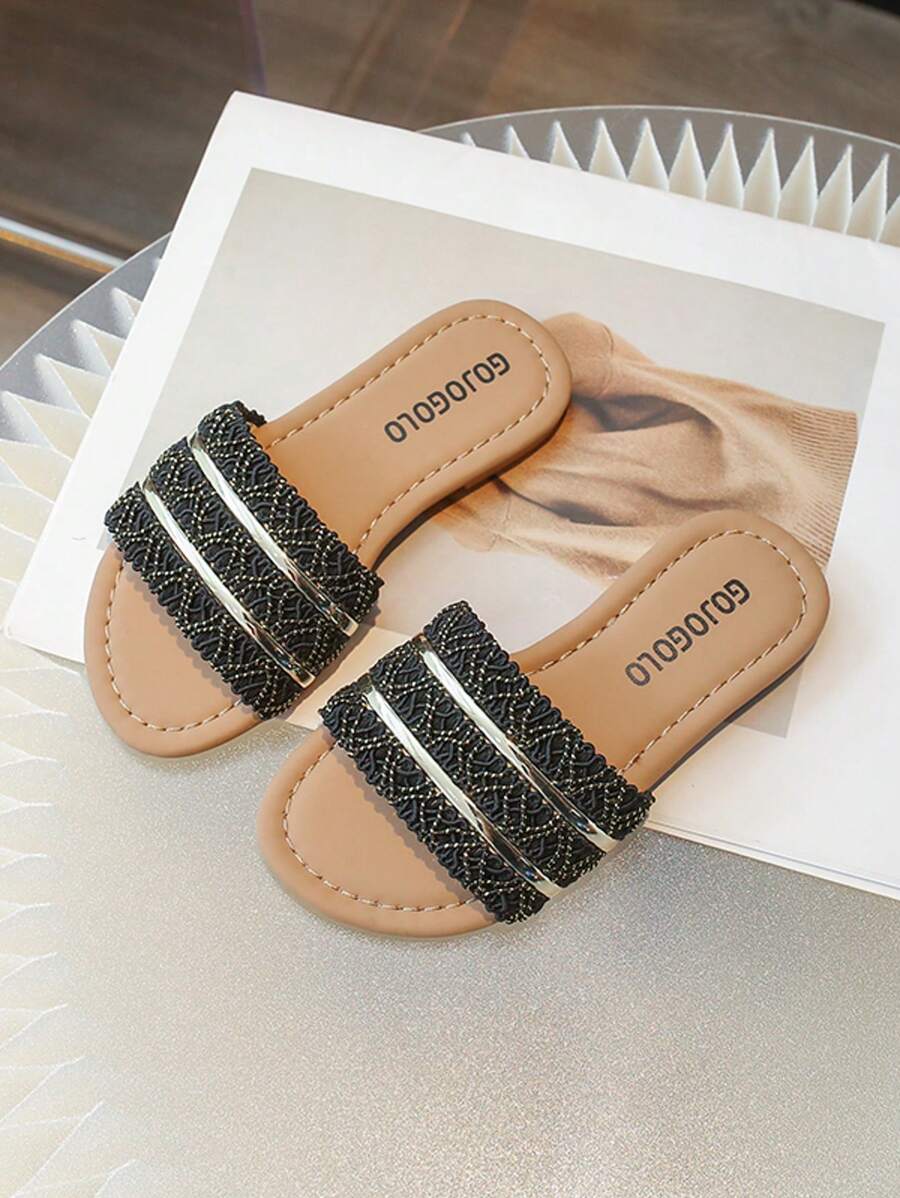 女童夏季新款拖鞋，儿童鞋，女童软底时尚凉鞋，休闲女童公主鞋，防滑 - 黑色 - 查看 1