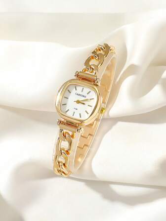  CARYINO 1 st rostfritt stålarmband för kvinnor fyrkantigt armbandsklocka, elegant och mångsidig, detaljerad rosa pärlemorurtavla, multifunktion, lämplig för dagligt bruk