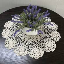 Sousplats Redondos Crochê Feitos à Mão Individuais de Renda Individuais Tricotadas Vazadas Sousplats Resistentes ao Calor Decoração de Mesa 16pol Bege/Branco