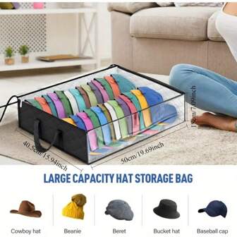 Large Capacity Hat & Cap Storage Box, Holds Up To 40 Baseball Caps, Beanies, Sun Hats & Snapbacks, Suitable For Wardrobe, Under Bed, Bedroom - Made Of Non-Woven Fabric, Gray, Black, Creative Gift, Gender Reveal Party, Perfect For Birthdays, Weddings, Parties, The Perfect Gift For Colleagues, Friends, And Family, Back To School