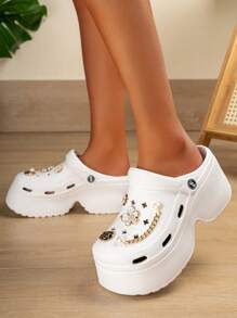 女士镂空鞋，DIY亮片装饰，朋克风厚底镂空设计，舒适花园鞋 - 白金 - 查看 4