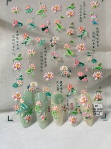 A New Spring And Summer Chinese Style Romantic Landscape Featuring Lotus And Lotus Leaves, Decorated With Three-Dimensional Relief Ink And Floral Threads