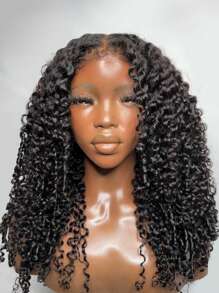 13x4 Lace Frontal Jerry Curly Human Hair Wig With 3a Hybird Hairline 180% Density Coily Curly Wig With Kinky Edges For 22 Inches Long Wig Looking Natural Brazilian Virgin Remy Hair Pre Plucked Bleached Knots