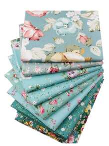 Set de 8 telas con estampado de flores verdes para costura DIY, vestidos, collages, costura a mano y patchwork