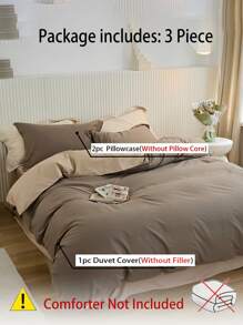 Coffee-colored Double-spliced Pressed Line Pillow Case Plus Coral Fleece Duvet Cover Three Piece Set