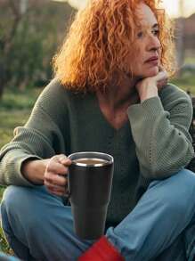 Tasse isotherme personnalisée de 1200 ml / 40 oz, bouteille d'eau en acier inoxydable, tasses à café avec anse, boissons isothermes pour l'extérieur, mug isotherme pour voiture à double paroi, couvercle avec paille en acier inoxydable