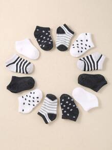 12 双男婴幼儿圆领袜子可爱恐龙条纹袜子 - 彩色 - 查看 4