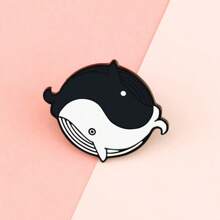 3 件装复古白黑阴阳疗愈胸针猫鲸鱼鲤鱼翻领别针徽章女士男士外套珐琅别针珠宝礼物赠朋友 - 錦鯉+鯨魚+黑白貓 - 查看 5