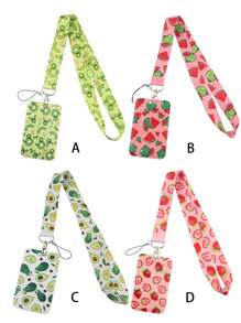 1pc Fruit Print Lanyard ID Card Holder, Hard Case For Bus Card, ID Card, Work Badge, Student Card, Exhibition Pass, Event Pass