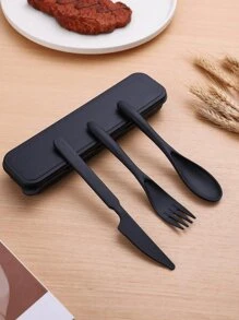 Personalisiertes 3er-Set tragbares Reisebesteck mit Etui, wiederverwendbares Essbesteck inklusive Besteck, Kaffee Löffel, Salat Gabel, Steakmesser und Aufbewahrungsbox