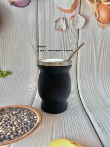 1pc/3pcs, Double-Walled Stainless Steel Yerba Mate Cup Set 8Oz, Tea Cup Set Include Insulated Yerba Mate Cup, Mate Straw Spoon & Cleaning Brush, Double-Walled And Hot & Cold Drink, For Mate Tea, Coffee, Easy To Clean )(Wood/Marble/Pink/Gray/White/Black) - Multicolor - View 22