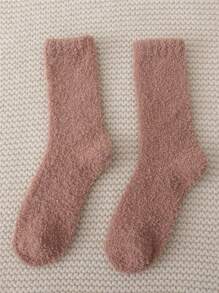 Women Winter Cozy Warmly Soft Fuzzy Solid Color Socks Comfort Fluffy Anklet Crew Socks