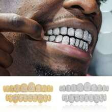 THATBOY 2pcs/Set Teeth Set Men Women Hip Hop Teeth Grills Iced Out Punk Men Women Teeth Decoration
