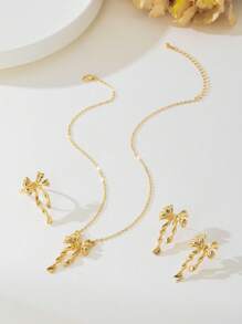 Set de 4 piezas de joyas de aleación de zinc con diseño de lazo elegante, apropiado para el uso diario de las mujeres