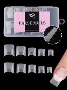 100 pièces/boîte Faux ongles courts carrés, couvre-ongles transparents à demi-couverture, style français. Pointes artificielles fausses pour extension d'ongles acryliques, manucure, pose à clipser