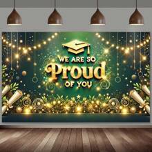 1 PC, 2D Flag Gold Graduation Ceremony Theme Polymer Background With Inspirational Information And Decoration, Perfect For Graduation Ceremony - Multicolor - View 1