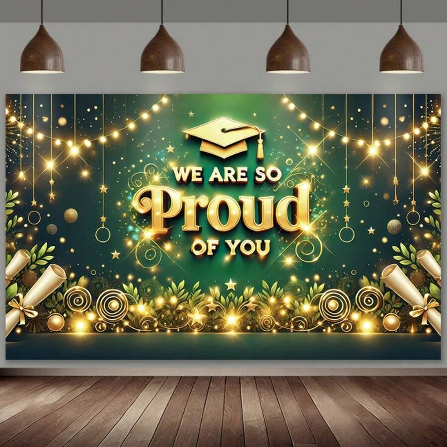 1 PC, 2D Flag Gold Graduation Ceremony Theme Polymer Background With Inspirational Information And Decoration, Perfect For Graduation Ceremony - Multicolor - View 1