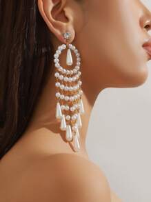 2pcs Elegant Multilayer (Faux) Pearl Handmade Braided Jewelry Set - Necklace And Earrings, Suitable For Daily Wear, Parties, Holidays, Perfect Gift For All Seasons - White - View 8