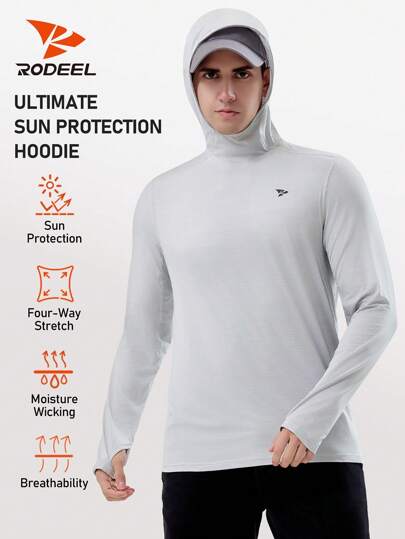 RODEEL Men's Sun Protection Performance Outdoor Sports Hoodie Long Sleeve Fishing Shirt With Neck Gaiter Quick Drying Breathabl Suitable For Fishing And Hiking Exercise And Other Outdoor Activities