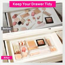 7/10/14 PCS Clear Drawer Organizers Bins, 4-Size Stackable Makeup And Vanity Drawer Organizer Trays, Acrylic Bathroom Drawer Storage Containers For Cosmetic, Office Supply, Kitchen Utensils Gadgets