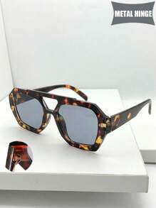 1 件不对称 Y2K 时尚眼镜，复古个性化女士眼镜，欧美风格 - 豹紋框淺灰片 - 查看 3