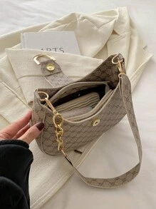 Mi Lightweight,Business Casual Small Zipper Hobo Bag Fashionable Black Metal Decor For Teen Girls Women College Students,Rookies & White-Collar Workers Perfect For Office,College,Work ,Business,Commute,Outdoors, Travel, Outings - Khaki - View 8