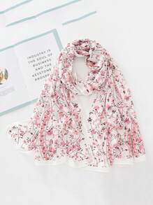 1pc Floral Printed Chiffon Scarf Headscarf - Multicolor - View 4