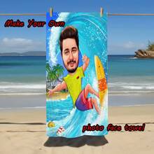 1pc Customized Photo Beach Towel - Ultra Soft And Quick-Dry Polyester | Perfect For Surfing, Pool, And Camping | Personalize With Your Face