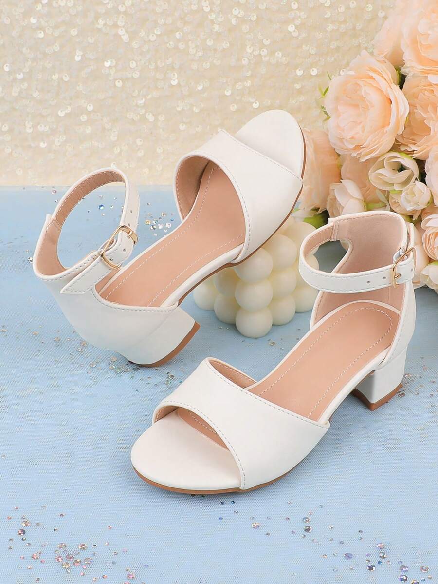 Girls Stylish Flower Decor Open Toe High Heel Sandals, Breathable & Lightweight, Suitable For Wedding, Party, Princess Shoes