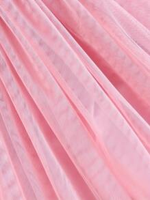 Vestido de niña pequeña con decoración de flores, manga de vuelo, vestido de princesa informal de capa de tul para verano - Rosa - Ver 5