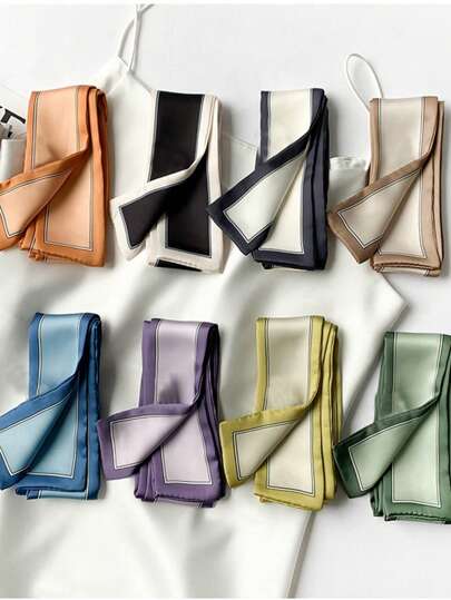 8条女士纯色方巾，多功能配饰，小巧围巾，适合日常穿着。