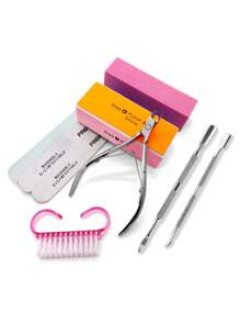 9pcs Professional Manicure Tool Kit, Including Nail File, Pusher, Cuticle Nipper & More, Complete Set For Home Use And Beginner Practice