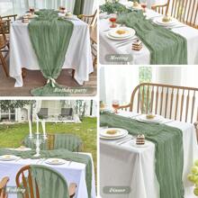 1 Pack/6 Packs Christmas Sage Green Sheer Table Runner, 10 Feet (35x120 Inches), Sheer Table Runner, Suitable For Wedding Reception, Bridal Birthday Party, Boho Chic Dining Table Decor, Rustic Romantic Wedding Table Runner - Olive Green - View 4