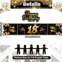 Mantel elegante de cumpleaños de color negro y dorado multicolor, 1 pieza de tela de poliéster antideslizante y rectangular para decoración de fiesta de cumpleaños, adecuado para hombres y mujeres