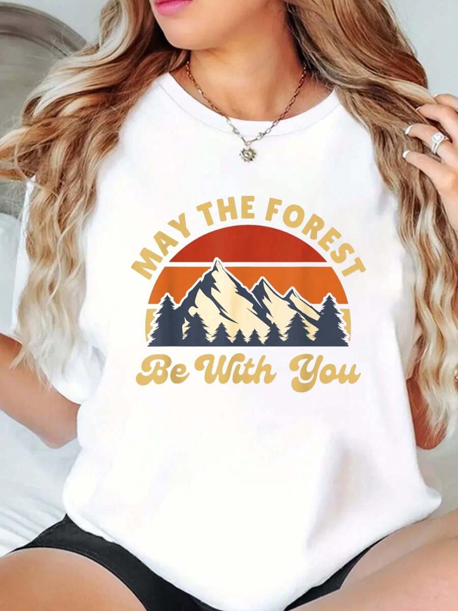 T-Shirt Print Crew Neck T-Shirt For Summer, Women's Soft Short Sleeve Top, Stylish Comfy Tee For Women Graphic Tees - 白色 - 查看 1