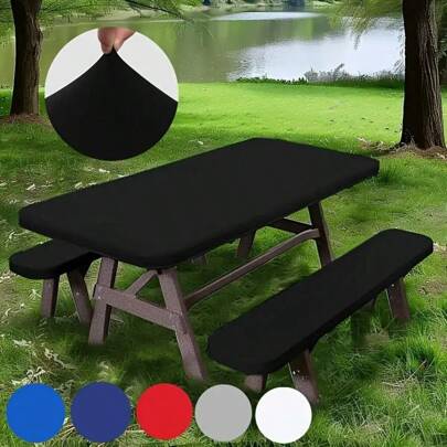 3pcs Picnic Table Set - 1pc Table Cover + 2pcs Chair Covers, Polyester Fabric, Soft & Smooth Texture, Suitable For Party, Picnic, Camping, Outdoor & Daily Use, Multiple Colors Available