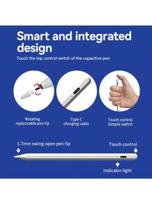 1pc Aluminum Alloy Stylus Pen Compatible With Apple IPad/Pro/Air/Mini 2018 And Later Versions, For Writing, Drawing, Touch Screen Capacitive Pen - White - View 7