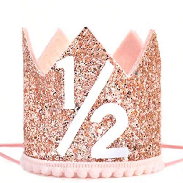 1pc,Pink Half Birthday Party Crown - 1/2 Rose Gold/Gold/Dark Blue Birthday Party Hat, Happy Birthday Crown, Party Photo Props, Birthday Party Decorations