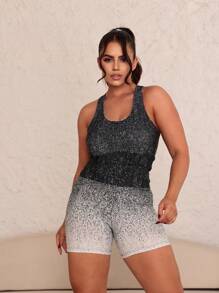 Women's Gym Sports Set Shorts + Top Degrede - 黑與白 - 查看 3