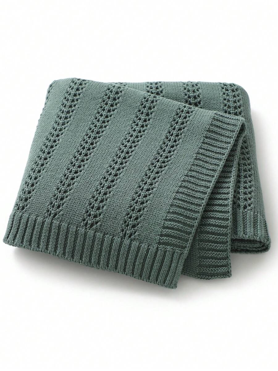 1 件春夏婴儿针织毯，休闲简约婴儿襁褓包，儿童盖毯 - 墨綠色 - 查看 1