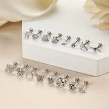1pc Piercing Jewelry For Women Men 16G 6MM 8MM Helix Cartilage Conch Earring Stud Stainless Steel Internally Threaded Medusa Lip Monroe Ring Labret Nose Stud Set