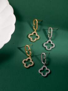 1 Pair Fashionable Flower Crystal Pendant Earrings, Suitable As Valentine's Gift For Women