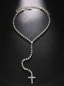 Bling Rhinestone Big Cross Pendant Choker Necklace Dinner Jewelry For Women Crystal Charm Y Shape Necklace Collar Body Jewelry - Cross Necklace - View 6