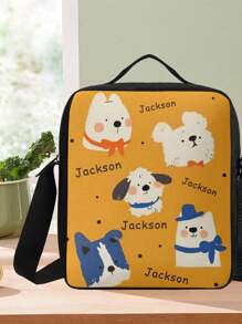 1套定制名字背包3件套，3件套包括（定制背包，定制午餐袋，定制铅笔盒），卡通动物印花3件套，适合旅行，学校，工作，牛津材料，防缩水和可拉伸 - 彩色 - 查看 5