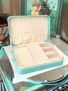 1pc PU Leather Small Jewelry Box, Suitable For Women & Girls, Double Layer Portable Mini Travel Jewelry Box For Earrings, Rings, Necklaces, Bracelets, Christmas Gift For Friends, Back To School Gift - Multicolor - View 18