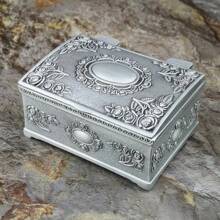 Caja de joyería de metal retro de tamaño pequeño, decoración vintage con flores talladas, estuche para baratijas, almacenamiento de anillos, pulseras, colgantes y organizador de cuentas - 296 - Ver 5