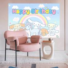 Sanrio 1 pieza de Decoración de fondo de fiesta de cumpleaños de perro blanco con arcoíris con tema de dibujos animados, decoración perfecta para ducha, dormitorio, tapicería, fotografía, cabina de fotos de 210cm x 150cm x 100cm / 100cm x 75cm