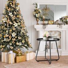 Outdoor Side Tables, Weather Resistant Steel, Small Round End Table For Patio Yard Balcony Garden Bedside Black