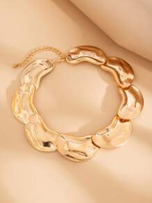 1 套时尚奢华液态金属不对称几何项链和耳环，适合女士 - 礼物创意 - 约会之夜