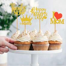 12pcs Paper Heart Shaped Mother's Day Cake Toppers, Ideal For Baking Decorations